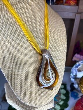 Artisan Brown Swirl Glass Teardrop Pendant Necklace